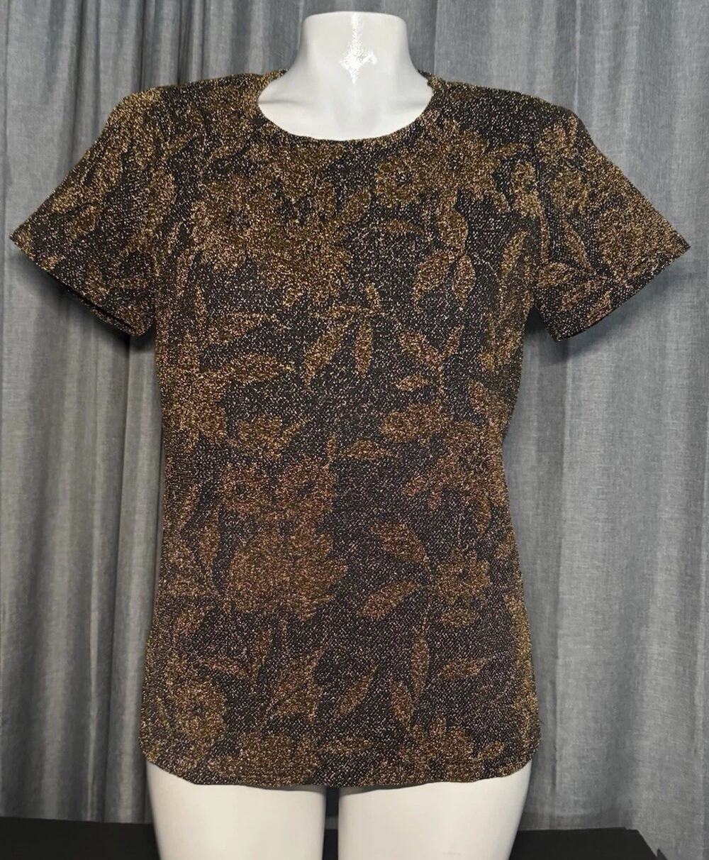 Collective Concepts Carinna Shimmer Knit Top Gold Floral Metallic New medium